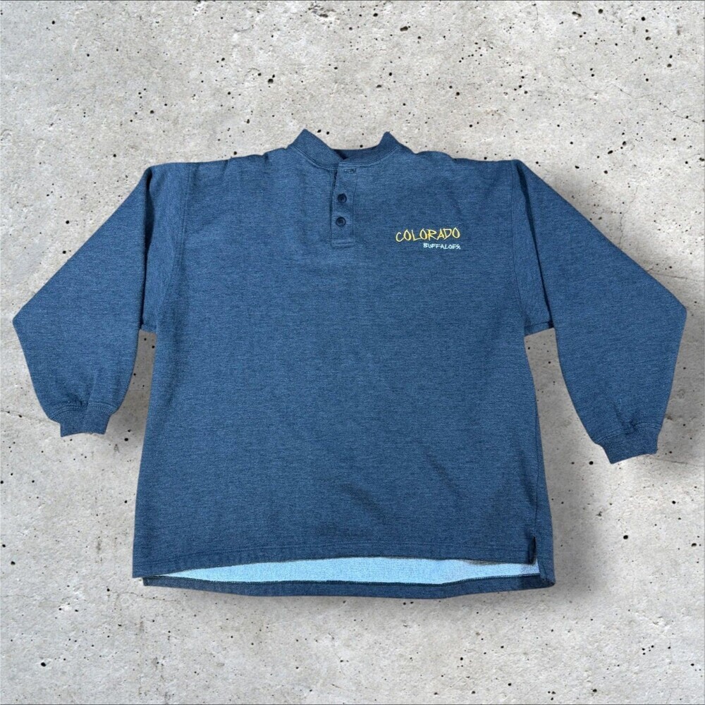 Vintage Crable Colorado Buffaloes Henley Sweatshirt Men L Gray 90s NCAA bowl